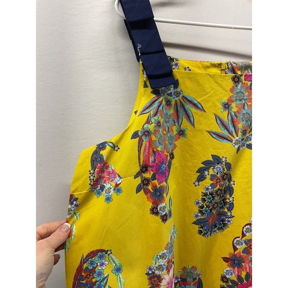 Anthropologie Maeve Sunniva Yellow Floral Ribbon Strap Pockets Shift Dress XL - Picture 3 of 8